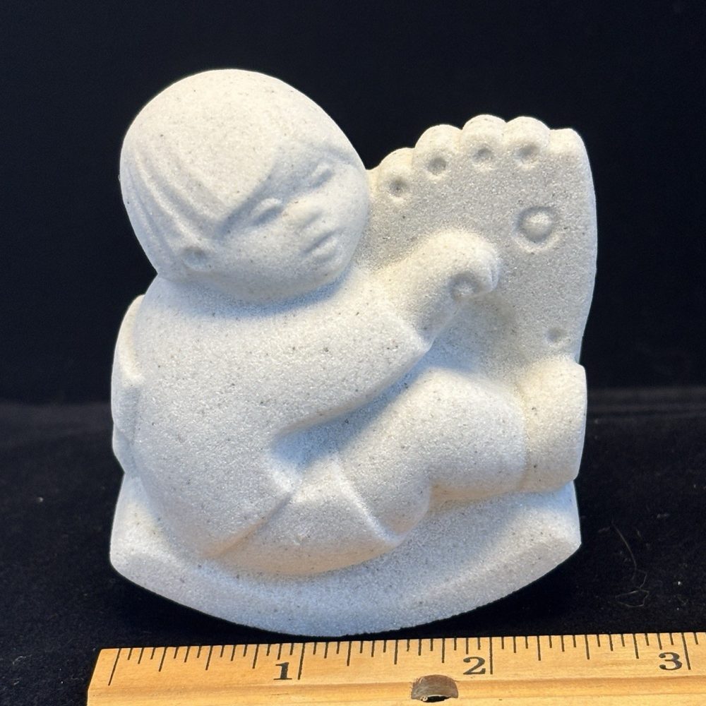 Marbell Belgium White Stone Child Figurine, Small 3 in x 2.5 in